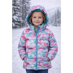 Girls Winter Puffer Jacket Double Zip Fleece Lined Cotton Candy Size 4T by Snozu
